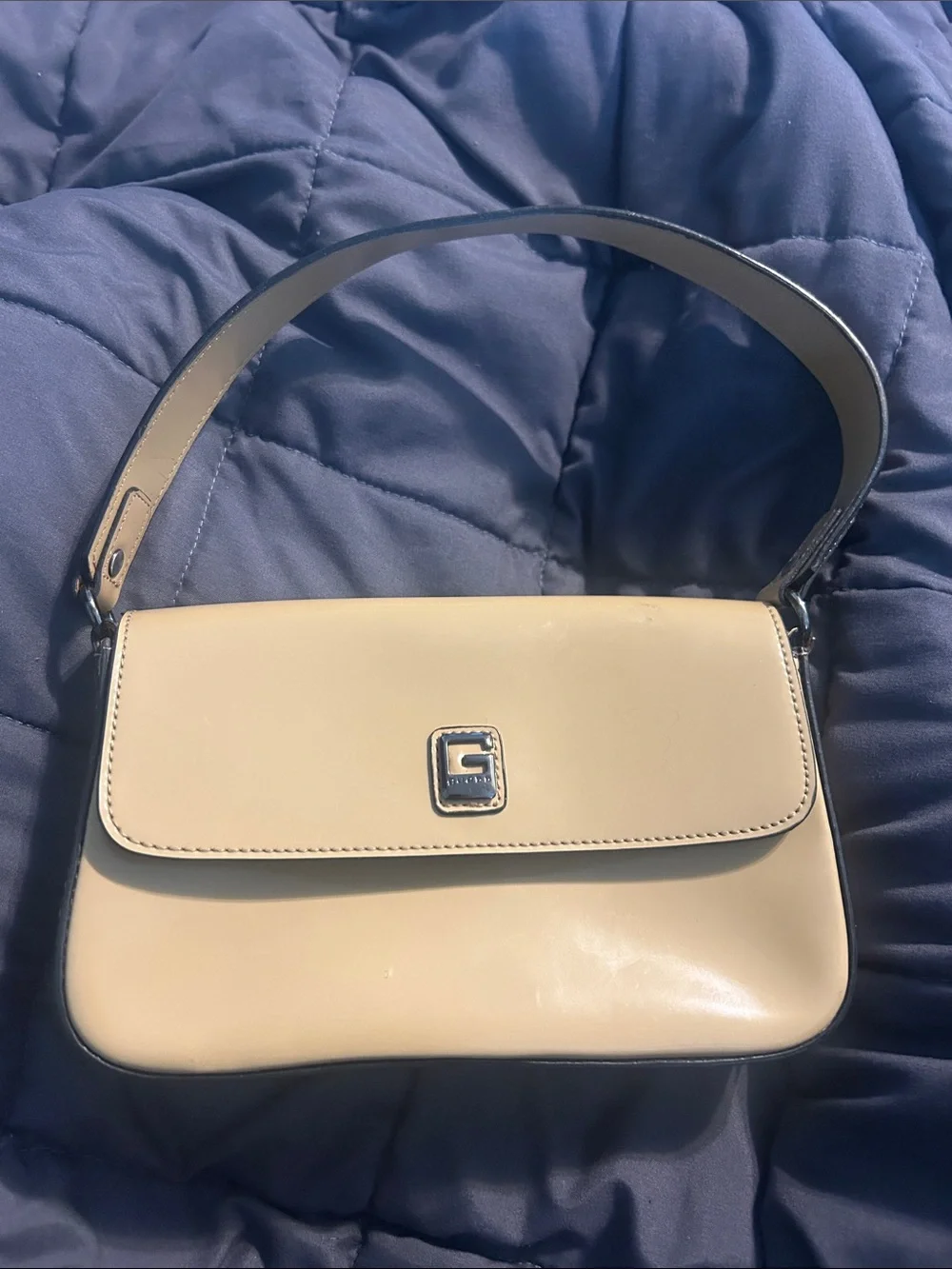 Guess Cream Leather Top-Handle Shoulder Bag